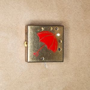 Vintage Mini Brass Tricket Pill Jewelry Purse Box with Red Umbrella Dollhouse